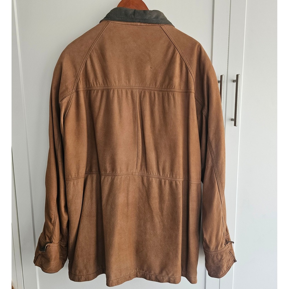 VTG Merit Awards Mens XL Suede Tan Leather Chore Jacket Flannel Lining Barn Coat - Picture 2 of 11